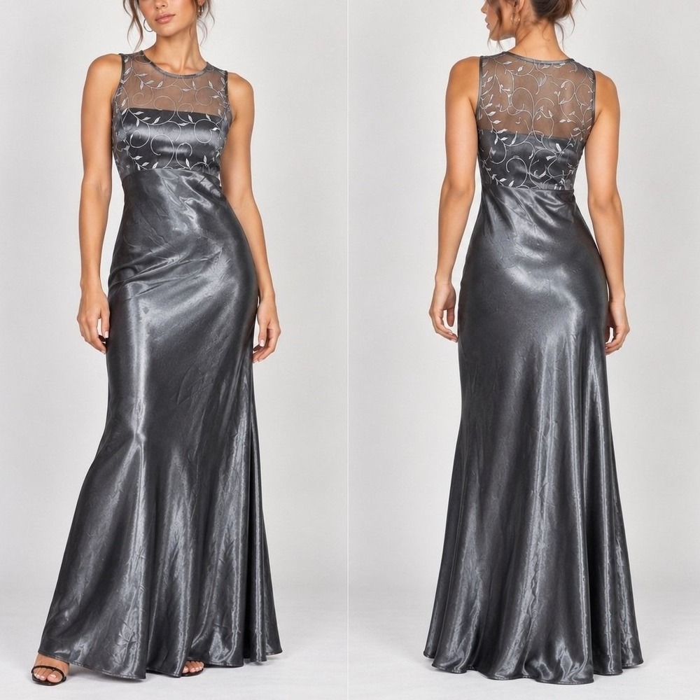 Michaelangelo Dress Women 8 Silver Embroidered Mesh Metallic Y2K Gown HoCo Glam